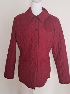 Barbour Jacket Women's 6 Burgundy Quilted Corduroy Collar Chore Country Farm